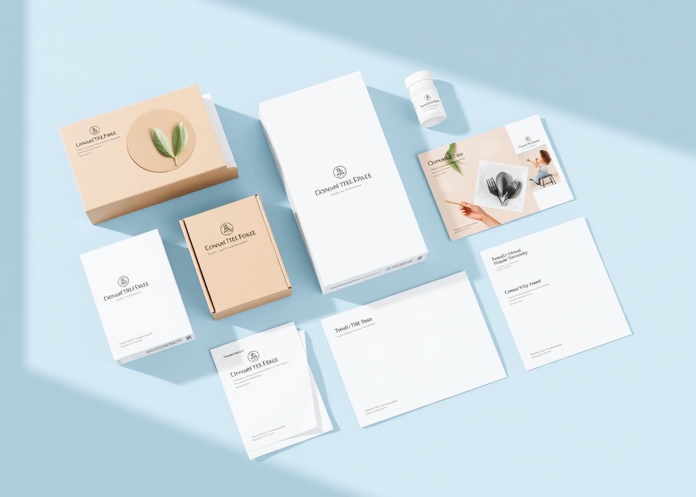 Miracle Everyday packaging and printed communication pieces on a pale blue surface